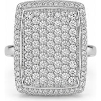 18K White Gold Rectangular Fashion Ring with Pavé Set Round Diamonds and Milgrain Border - 3.71 Carat Total Diamond Weight by Auriventus