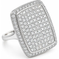 18K White Gold Rectangular Fashion Ring with Pavé Set Round Diamonds and Milgrain Border - 3.71 Carat Total Diamond Weight by Auriventus