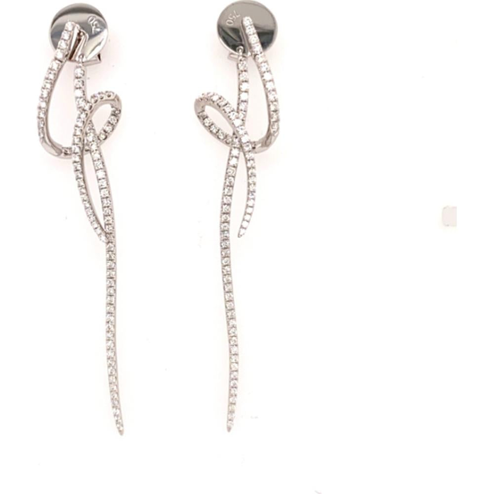 18K White Gold Ribbon-Style Drop Earrings with Round Diamonds by Afarin