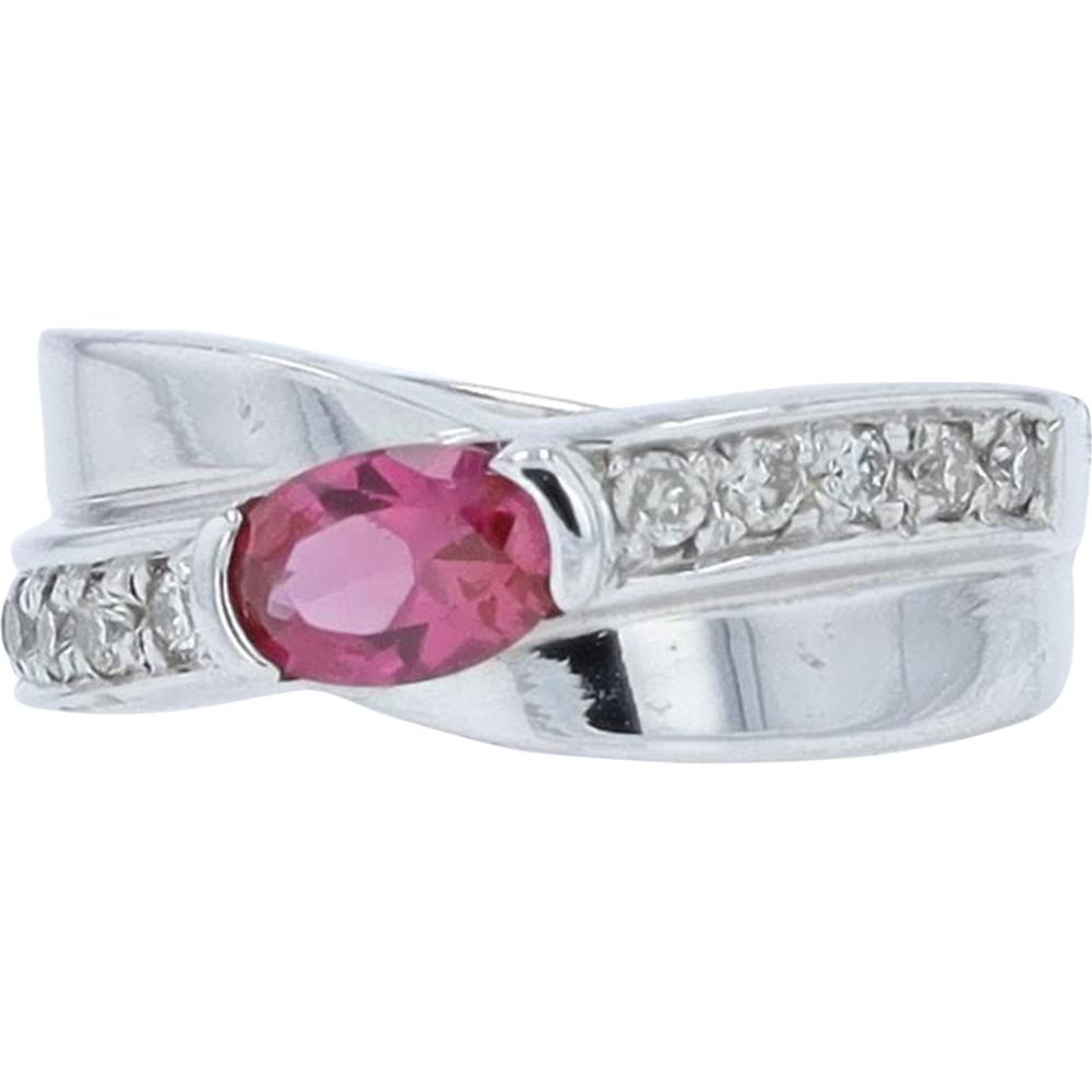 18K White Gold Ring with 0.55 Carat Oval Ruby and 0.20 Carat Round Diamond Accents