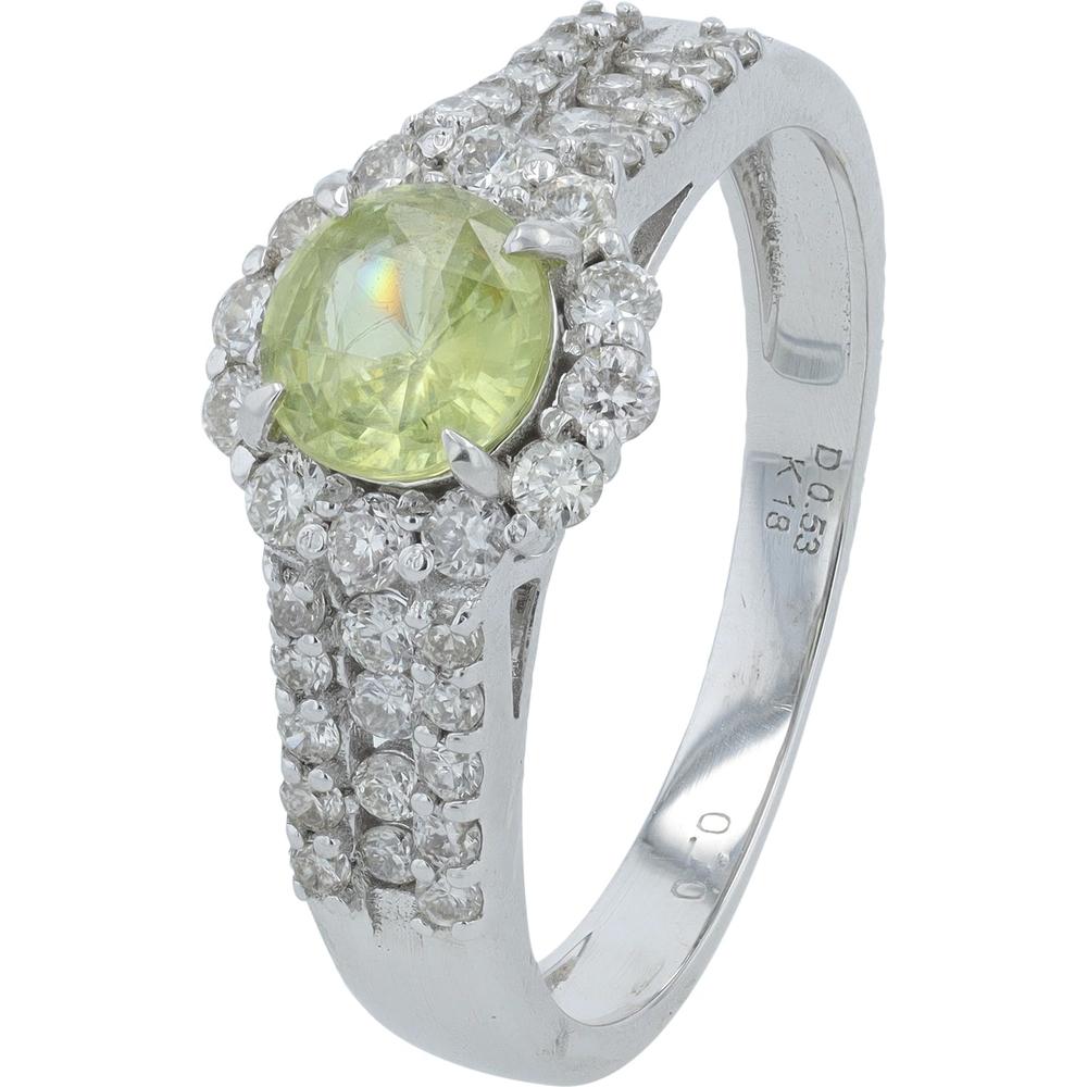 18K White Gold Ring with 0.70 Carat Sphene and 0.53 Carat Diamond Halo
