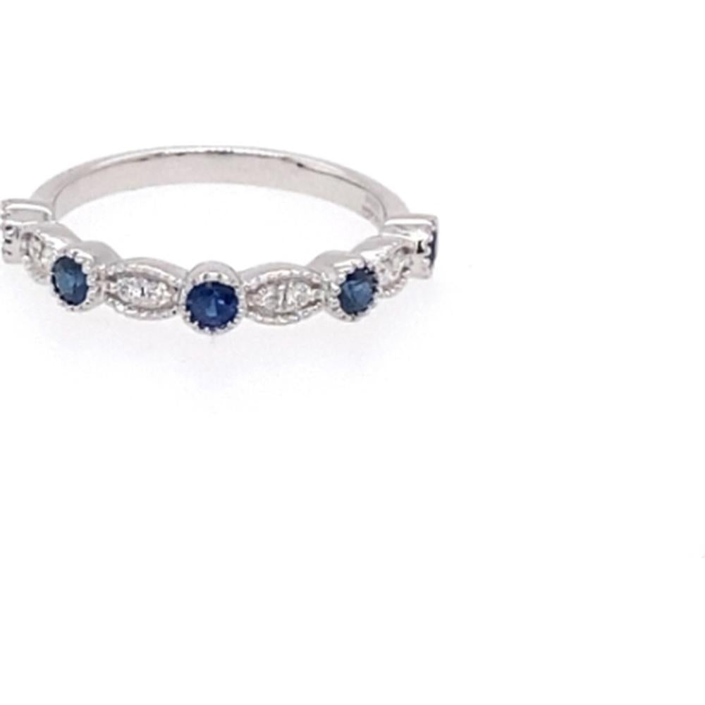18K White Gold Ring with Round Blue Sapphires and Marquise-Style Diamond Accents by Afarin