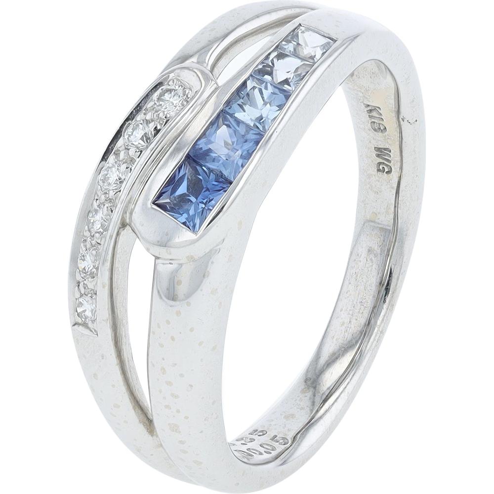 18K White Gold Ring with Sapphires and Diamond Accents - 0.35 Carat Sapphire, 0.05 Carat Diamond Total Weight