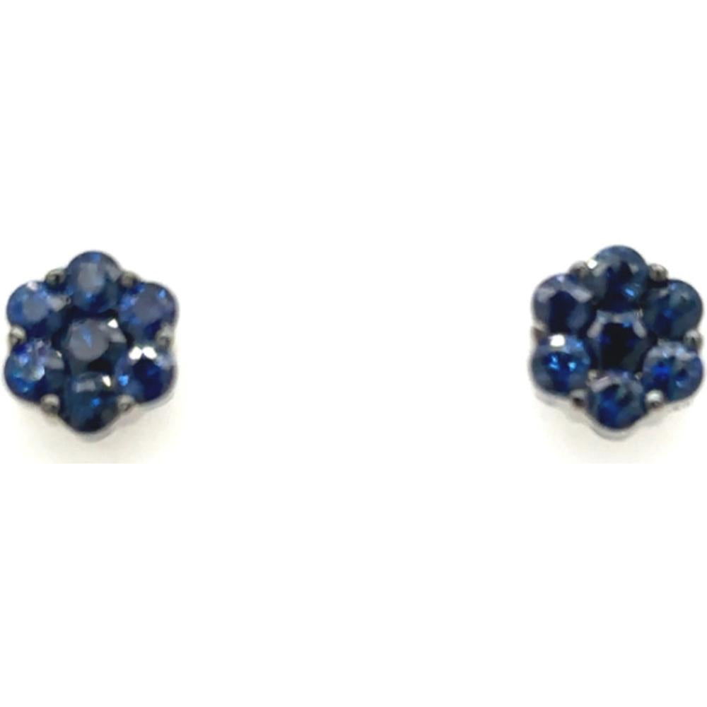 18K White Gold Round Blue Sapphire Cluster Stud Earrings by Afarin