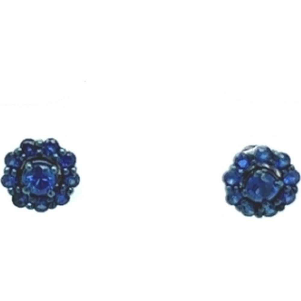 18K White Gold Round Blue Sapphire Halo Stud Earrings by Afarin