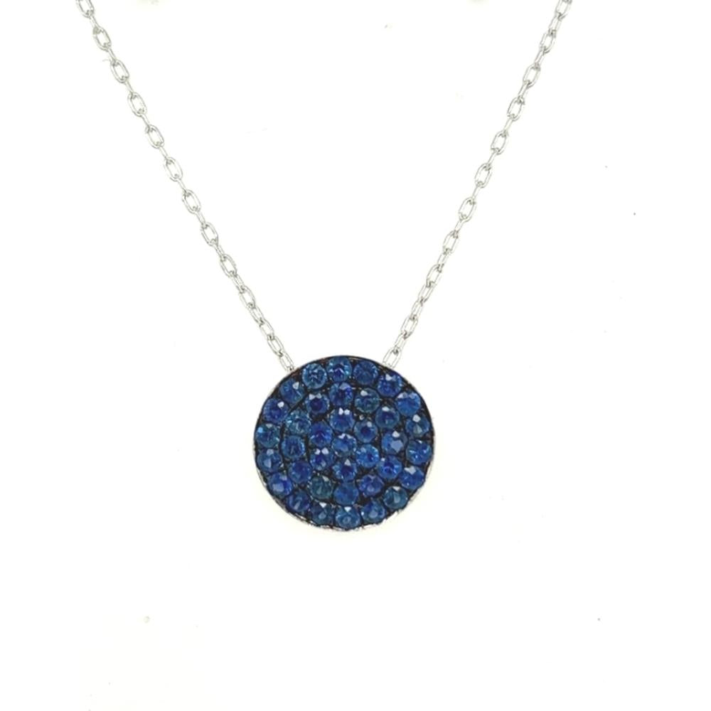 18K White Gold Round Blue Sapphire Pendant Necklace by Afarin