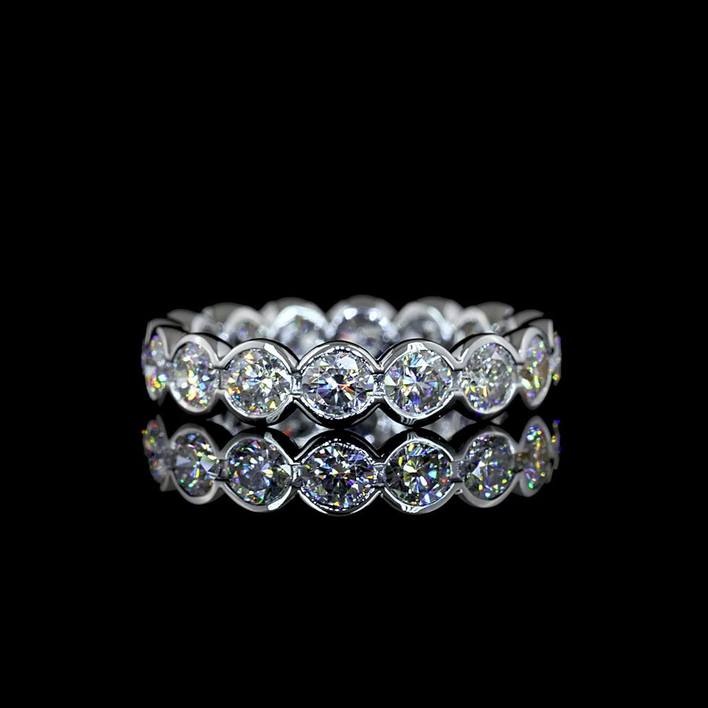 18K White Gold Round Brilliant Cut Lab Diamond Eternity Band with Bezel Setting - 2.44 Carat Total Diamond Weight - Covaloro Fine Jewelry