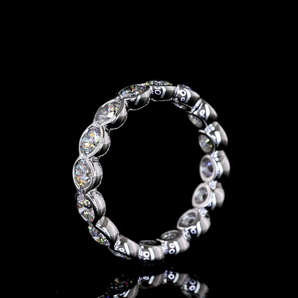 18K White Gold Round Brilliant Cut Lab Diamond Eternity Band with Bezel Setting - 2.44 Carat Total Diamond Weight - Covaloro Fine Jewelry