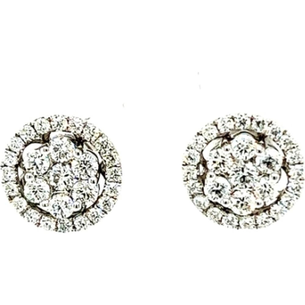 18K White Gold Round Diamond Cluster Halo Stud Earrings by Afarin