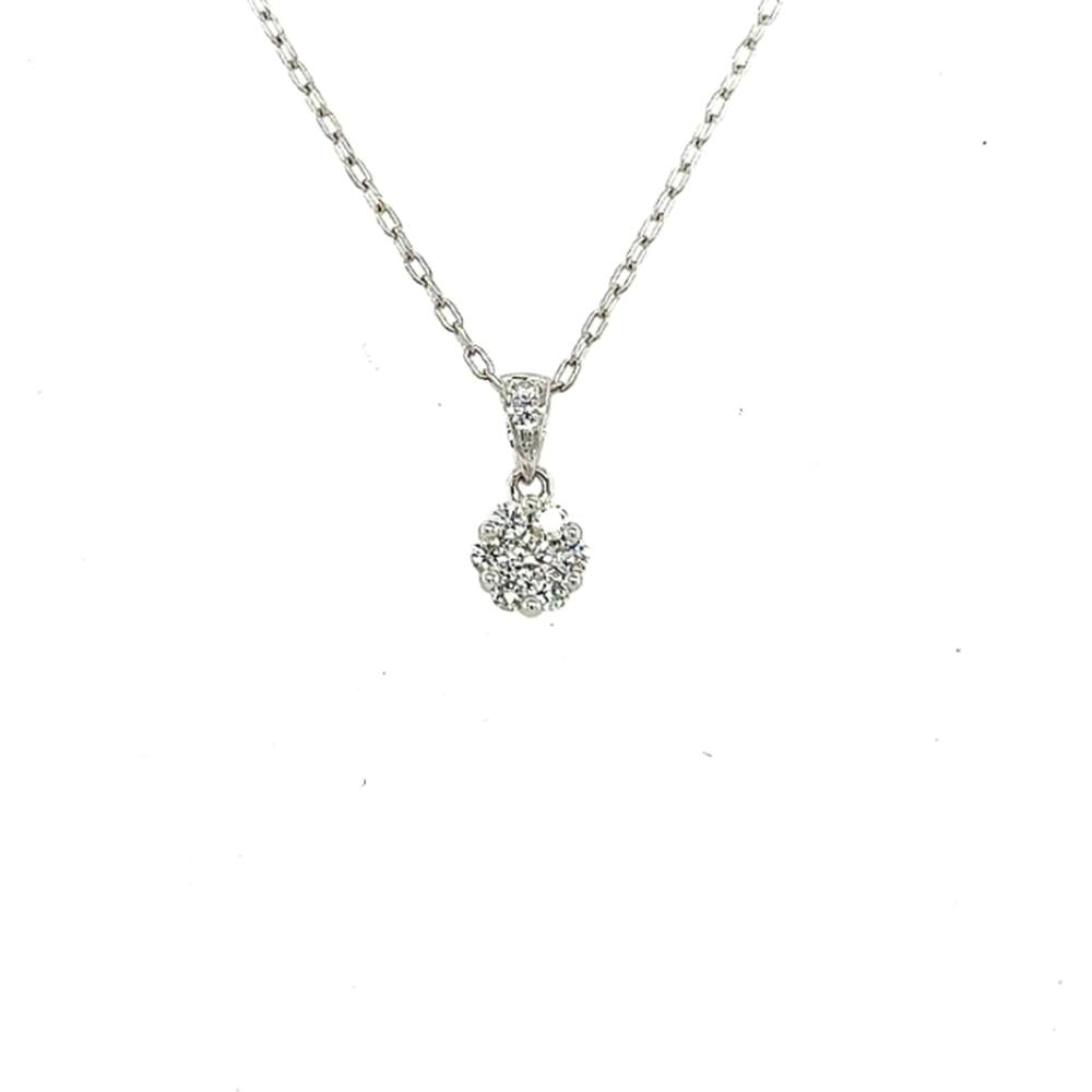 18K White Gold Round Diamond Cluster Pendant Necklace by Afarin