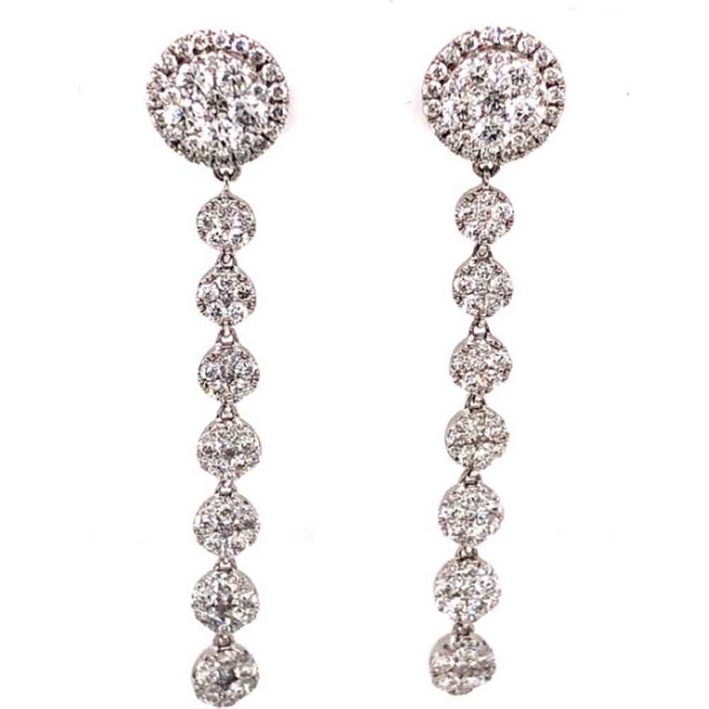18K White Gold Round Diamond Halo Drop Earrings by Afarin