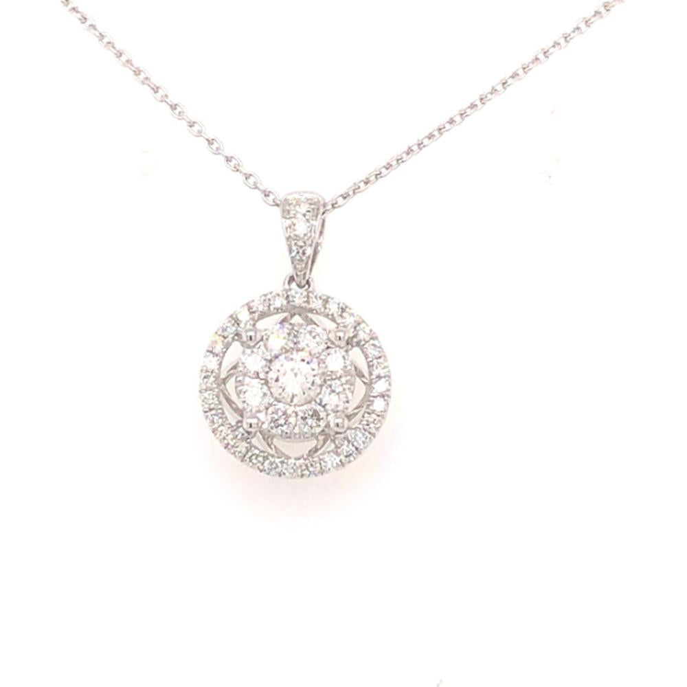 18K White Gold Round Diamond Halo Pendant Necklace by Afarin