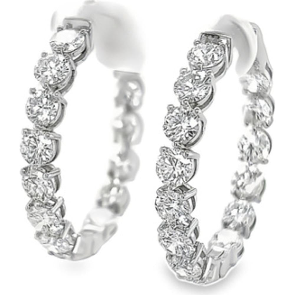 18K White Gold Round Diamond Hoop Earrings by Afarin