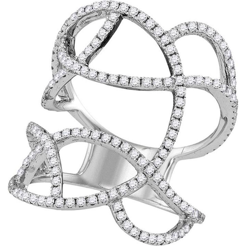 18K White Gold Round Diamond Openwork Abstract Knuckle Ring - 1 Carat Total Diamond Weight