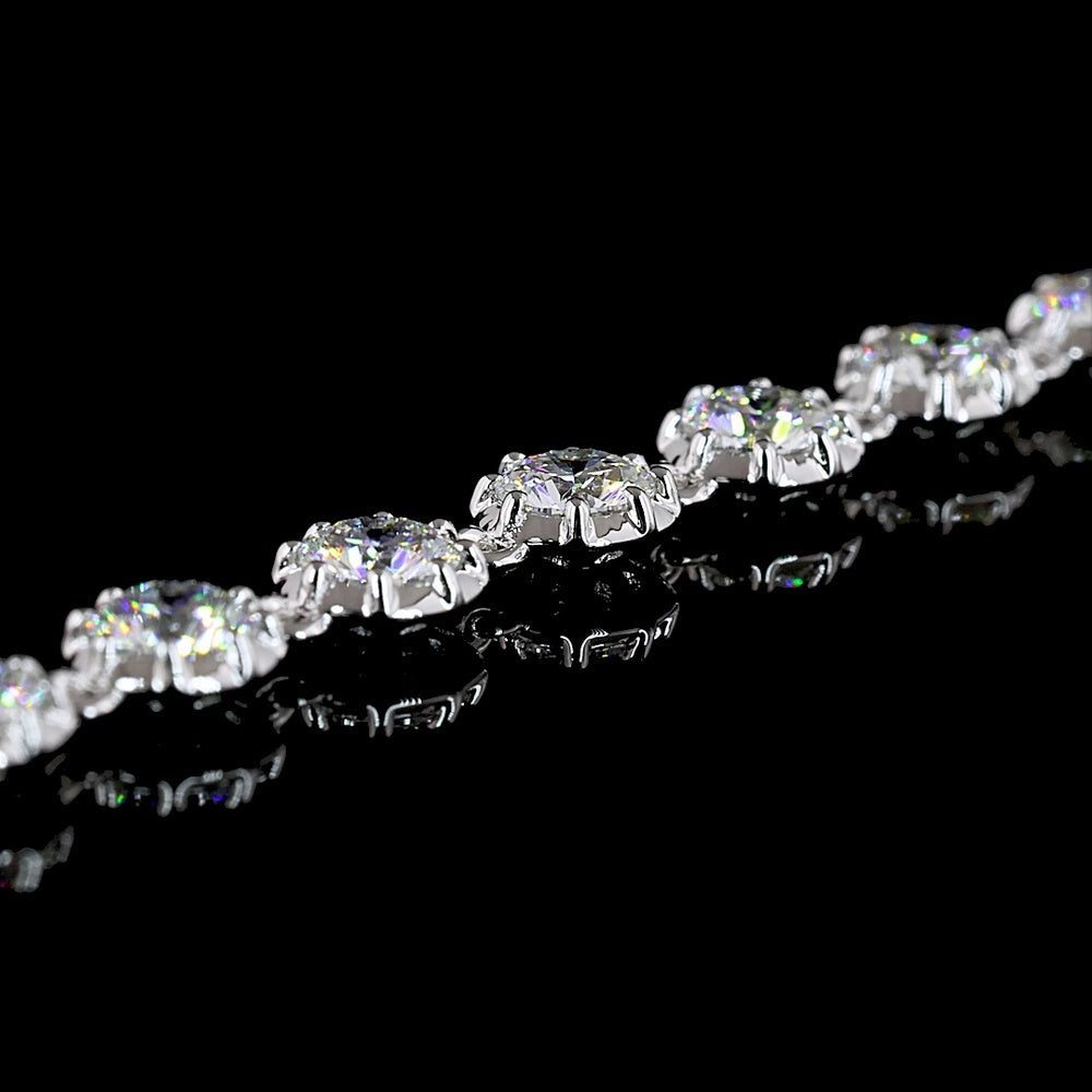18K White Gold Round Diamond Station Bracelet with Alternating Bezel and Prong Settings - 4.15 Carat Total Weight E-F VS Lab Diamonds - Covaloro Fine Jewelry