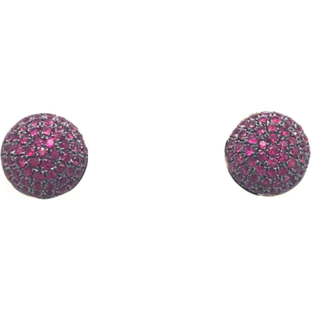 18K White Gold Round Dome Ruby Stud Earrings by Afarin