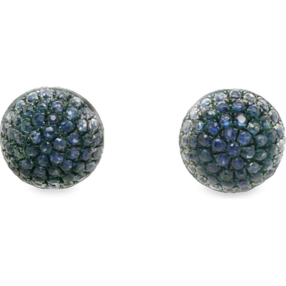 18K White Gold Round Dome Stud Earrings with Blue Sapphires by Afarin