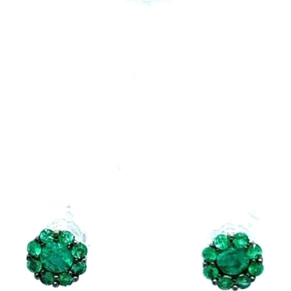 18K White Gold Round Emerald Cluster Stud Earrings by Afarin