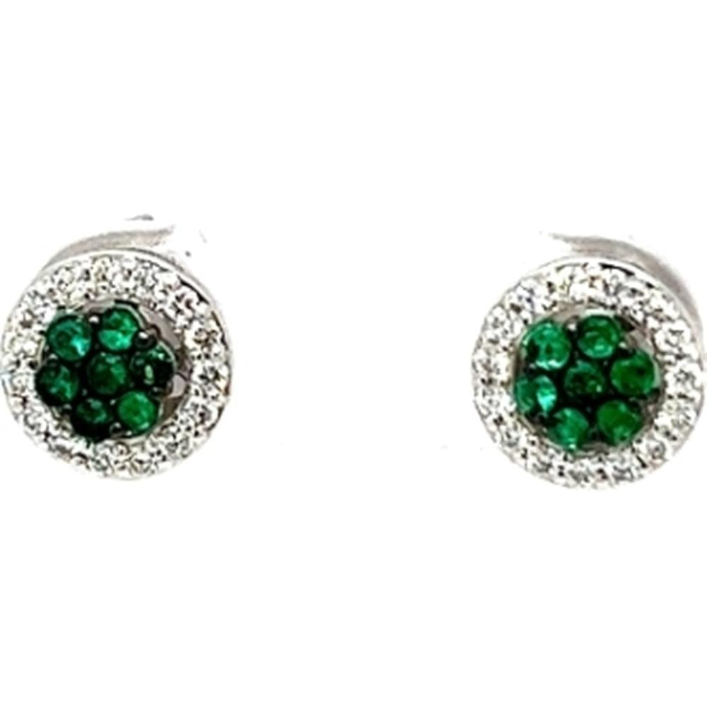 18K White Gold Round Emerald Cluster Stud Earrings with Diamond Halo by Afarin