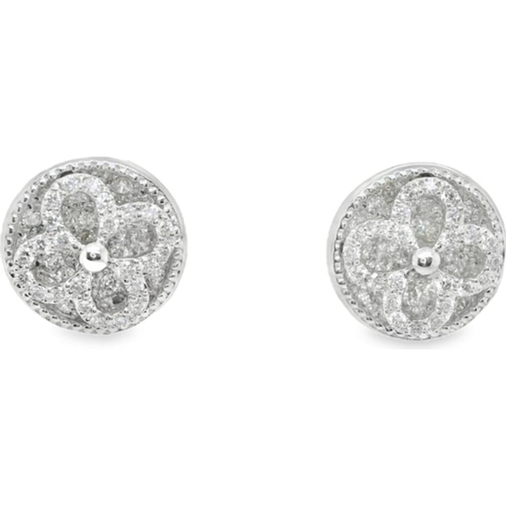 18K White Gold Round Floral Diamond Stud Earrings by Afarin