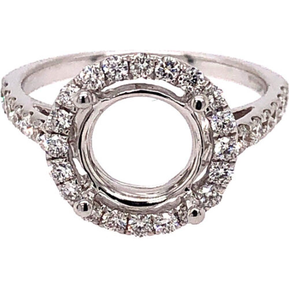 18K White Gold Round Halo Semi-Mount Ring with Diamond Accents by Afarin