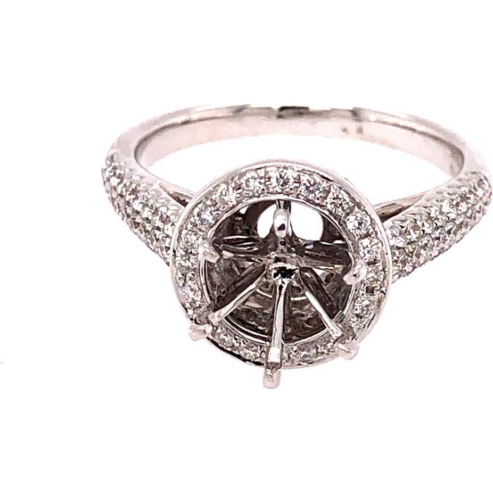 18K White Gold Round Halo Semi-Mount Ring with Pavé Set Diamonds by Afarin