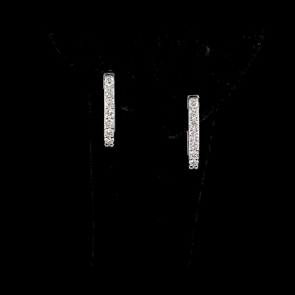 18K White Gold Round Huggie Earrings with Prong Set Brilliant Cut Lab Diamonds - 0.29 Carat Total Diamond Weight (16 Stones) - Covaloro Fine Jewelry