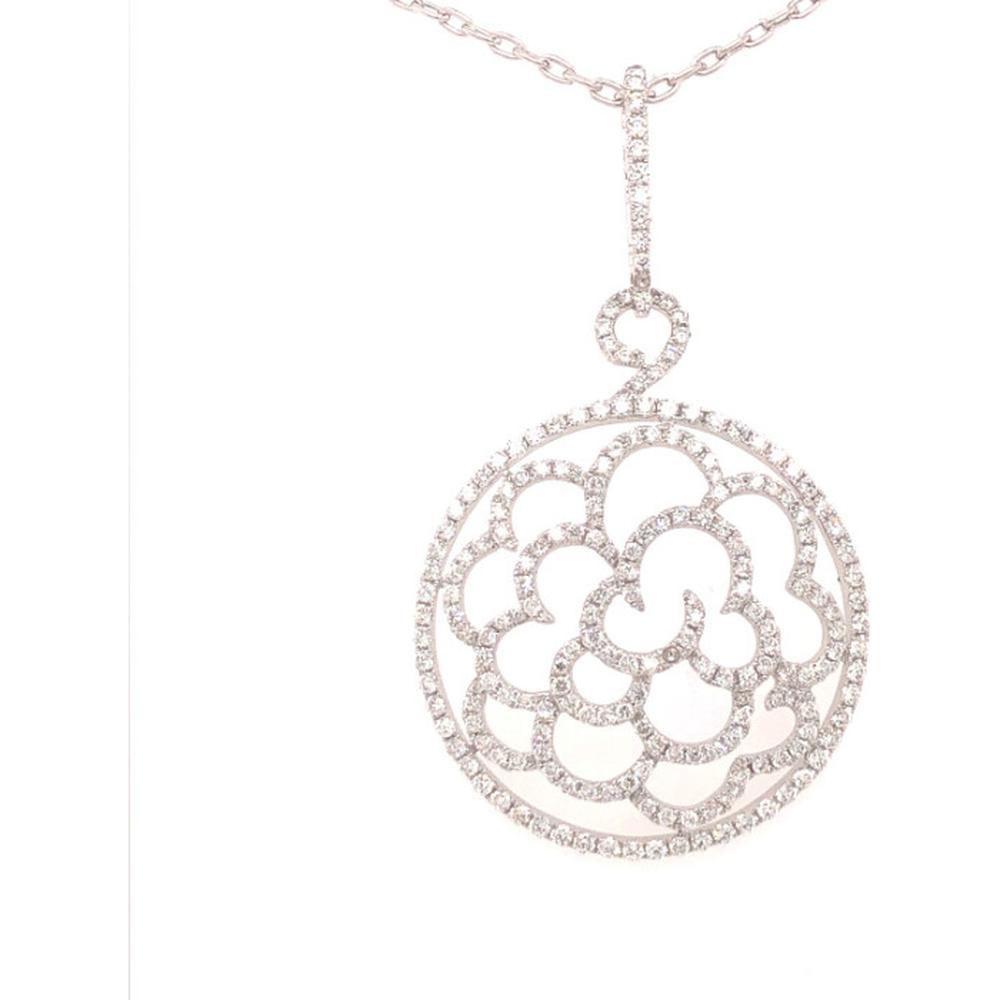 18K White Gold Round Openwork Diamond Pendant Necklace by Afarin