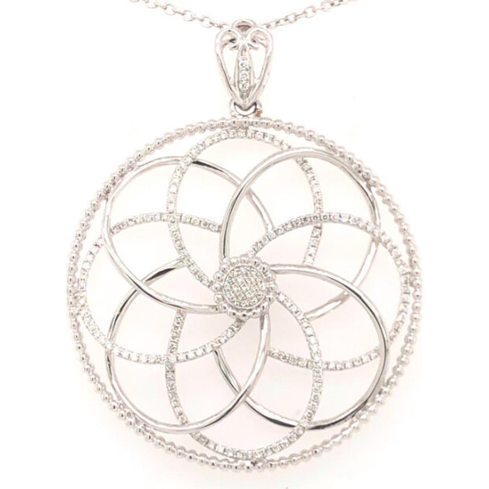 18K White Gold Round Openwork Diamond Pendant Necklace with Floral Swirl Motif by Afarin