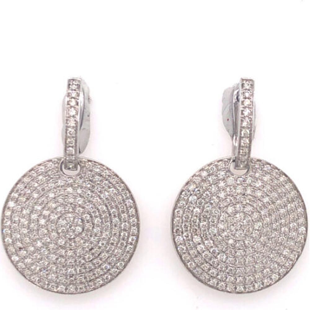 18K White Gold Round Pavé Diamond Drop Earrings with Diamond Huggie Tops by Afarin