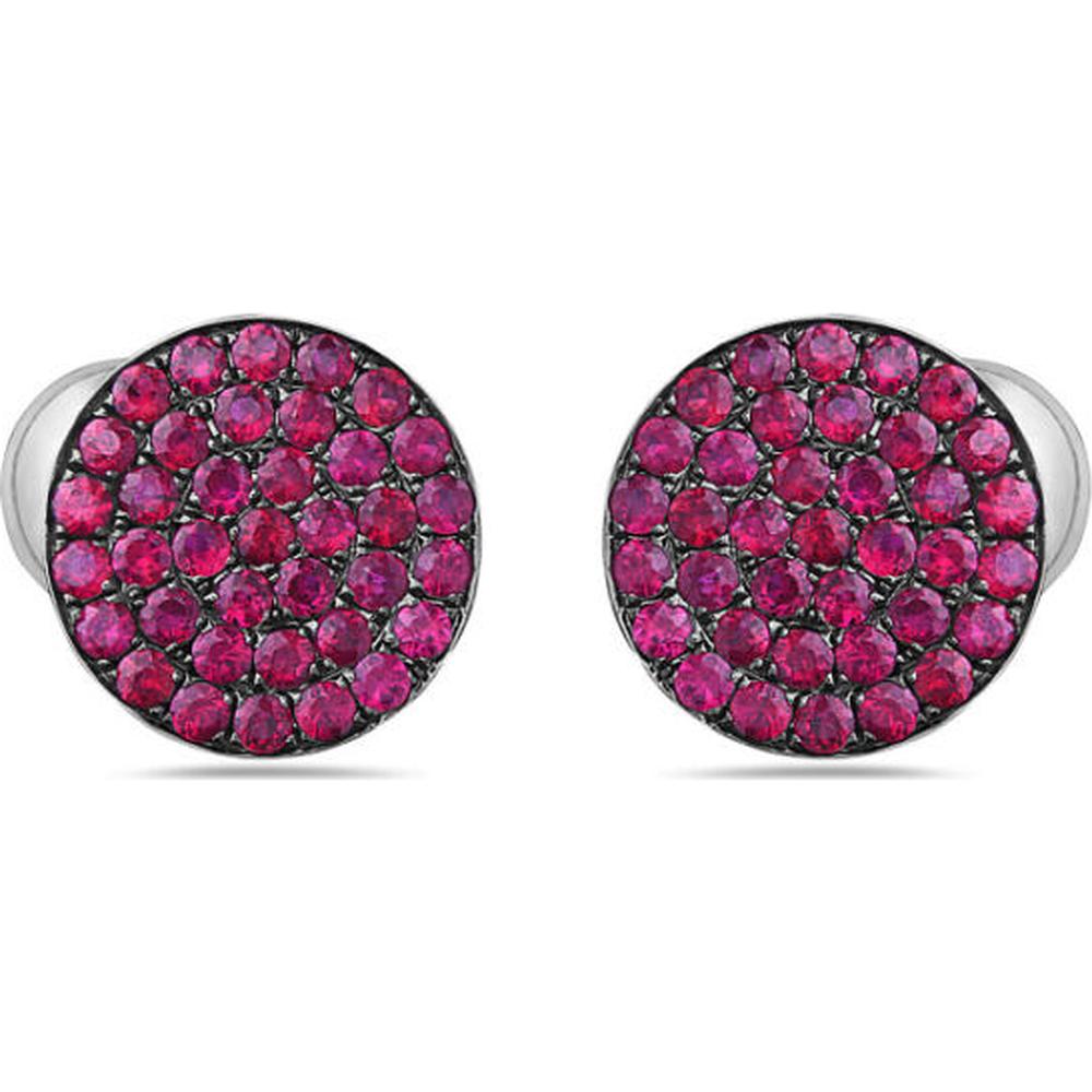 18K White Gold Round Pavé Ruby Stud Earrings by Afarin