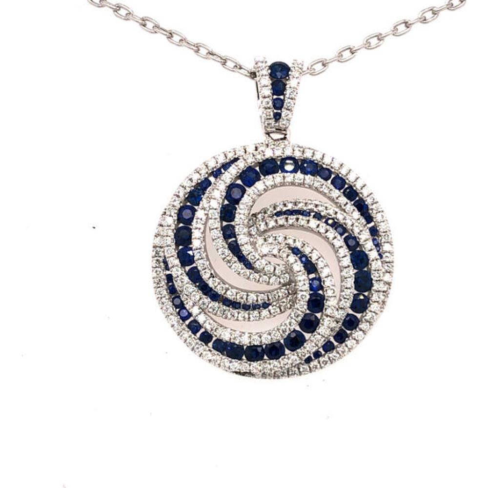 18K White Gold Round Swirl Pendant with Blue Sapphires and Diamonds by Afarin