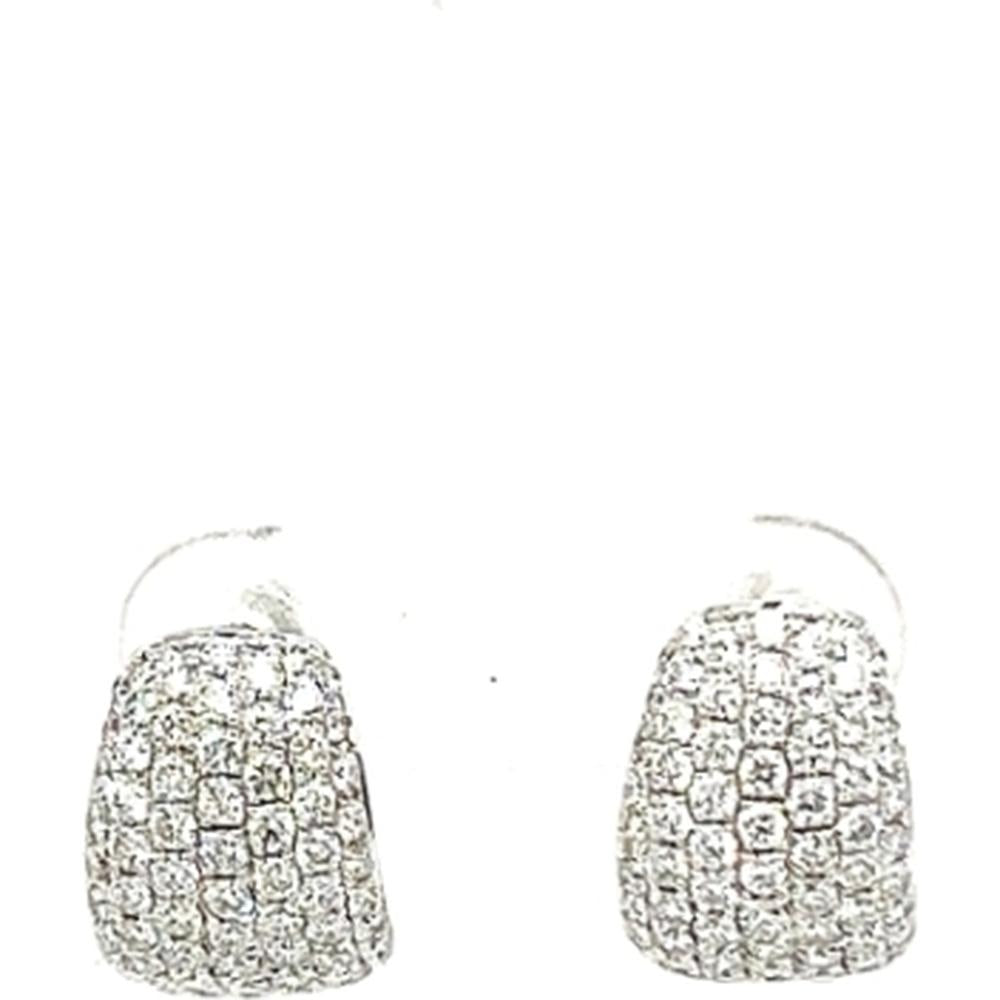 18K White Gold Rounded Huggie Earrings with Pave Set Round Diamonds by Afarin