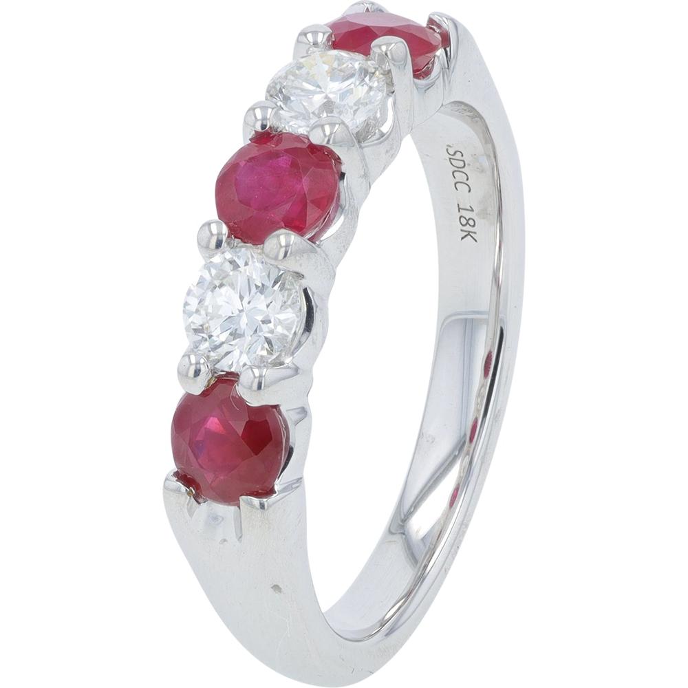 18K White Gold Ruby and Diamond Band Ring - 0.75 Carat Ruby, 0.50 Carat Diamond Total Weight