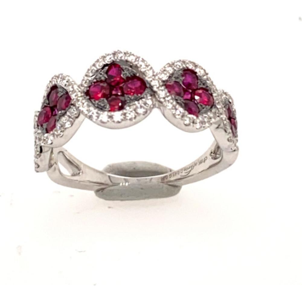 18K White Gold Ruby and Diamond Halo Band Ring by Afarin