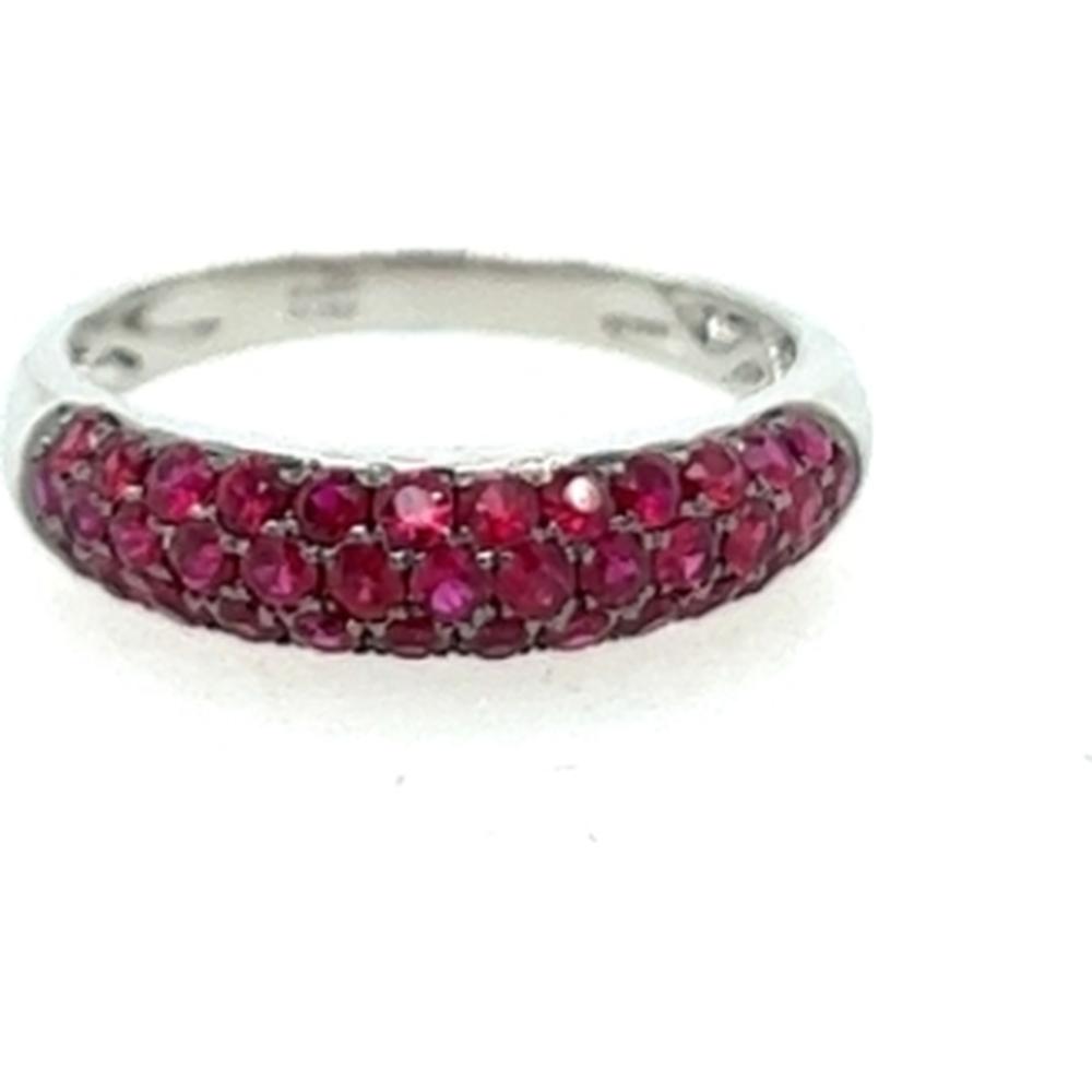 18K White Gold Ruby Band Ring with Round Rubies by Afarin
