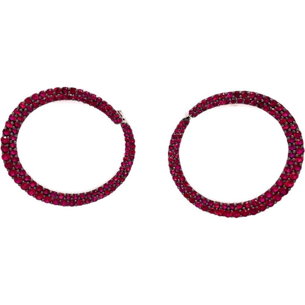 18K White Gold Ruby Hoop Earrings by Afarin