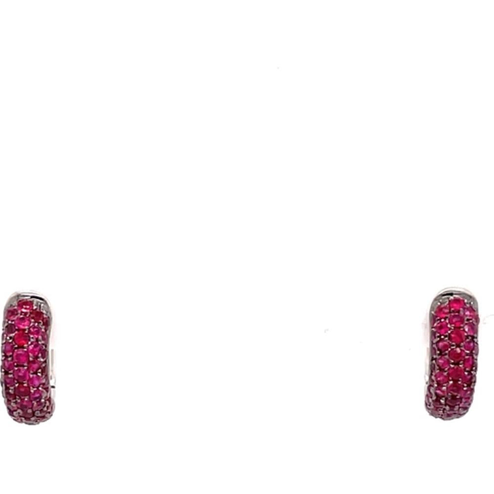 18K White Gold Ruby Huggie Earrings by Afarin