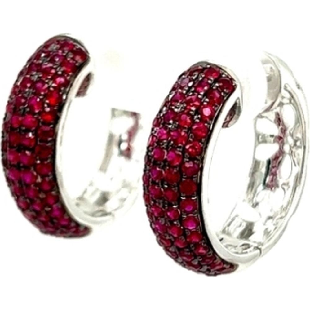 18K White Gold Ruby Huggie Hoop Earrings by Afarin