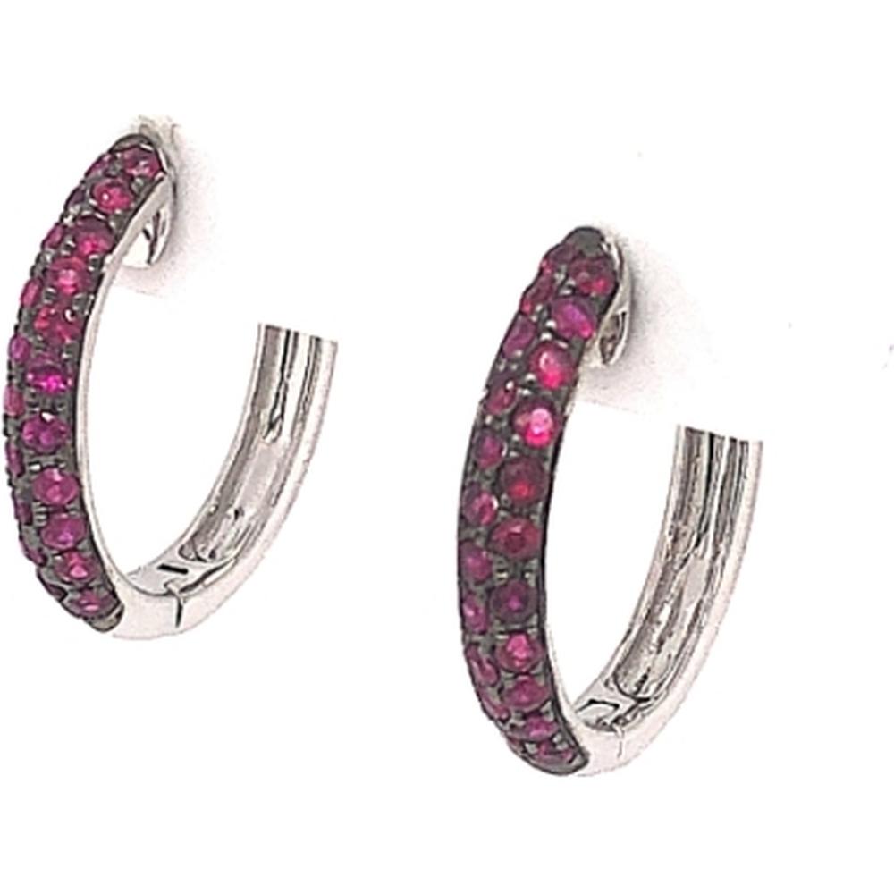 18K White Gold Ruby Huggie Hoop Earrings by Afarin