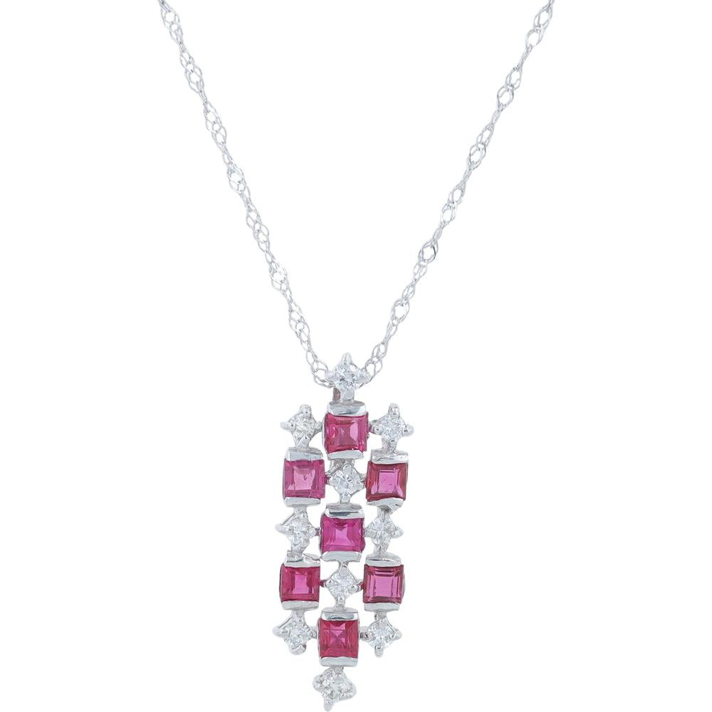 18K White Gold Ruby Pendant with 0.14 Carat Diamonds - 0.75 Carat Ruby Total Weight