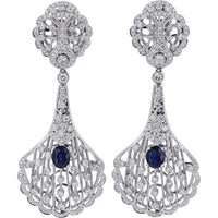 18K White Gold Sapphire & Diamond Drop Earrings - 2.00 Carats Sapphire, 2.73 Carats Total Diamond Weight
