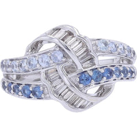 18K White Gold Sapphire & Diamond Interlocking Crossover Ring - 0.60 Carat Sapphire, 0.33 Carat Total Diamond Weight