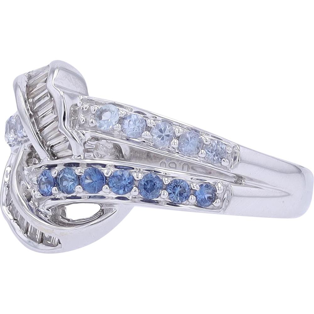 18K White Gold Sapphire & Diamond Interlocking Crossover Ring - 0.60 Carat Sapphire, 0.33 Carat Total Diamond Weight