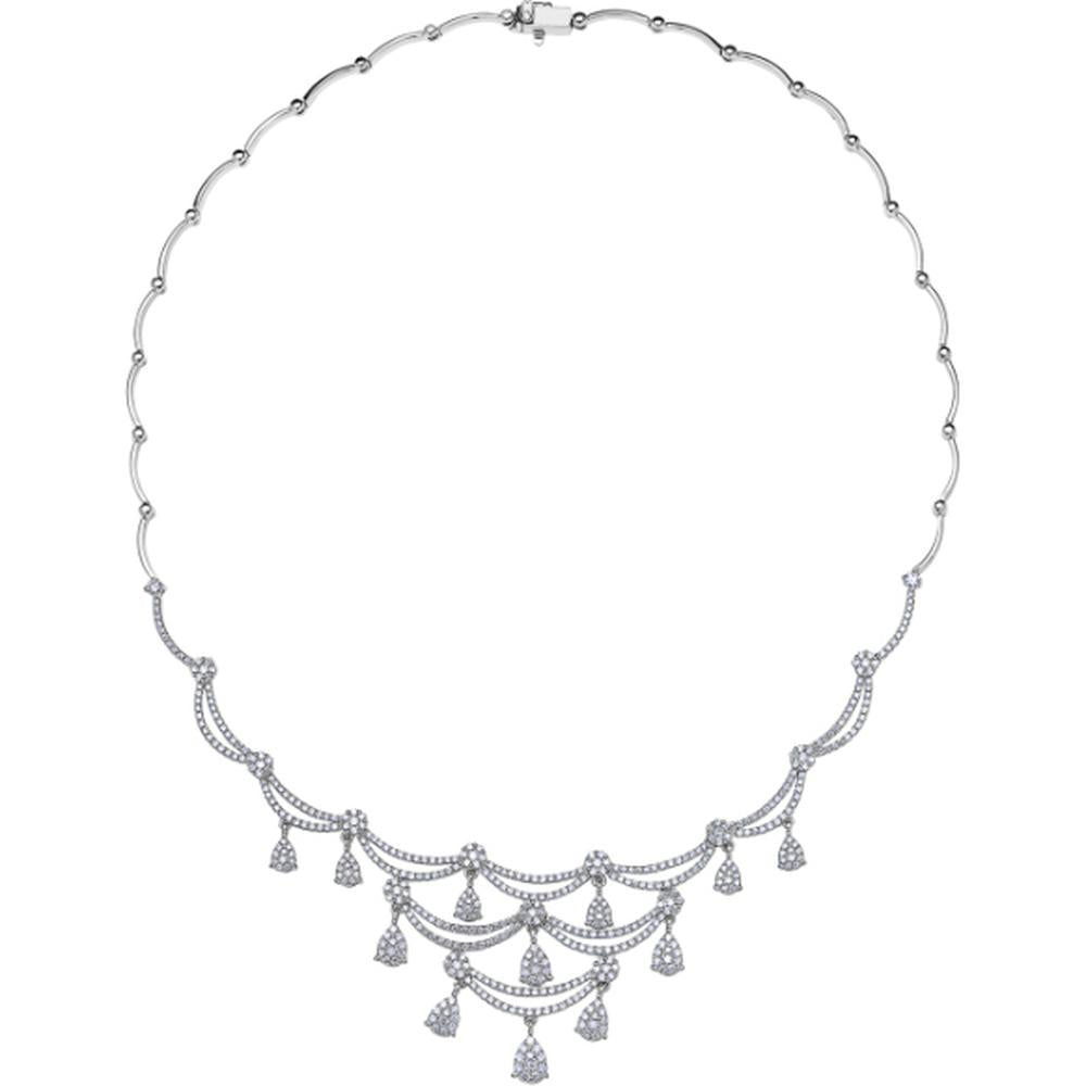 18K White Gold Scalloped Drop Necklace with Round Diamonds by Afarin
