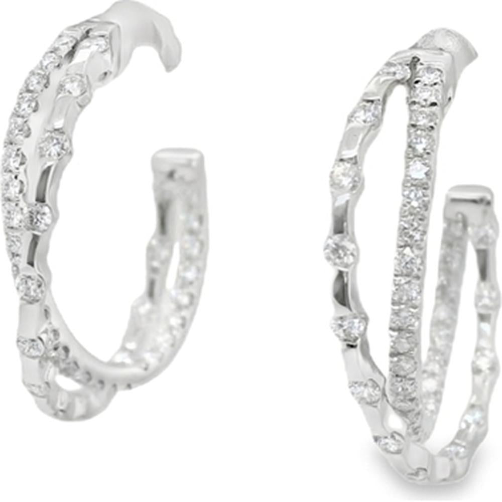 18K White Gold Sculptural Huggie Hoop Earrings with Round Diamonds by Afarin