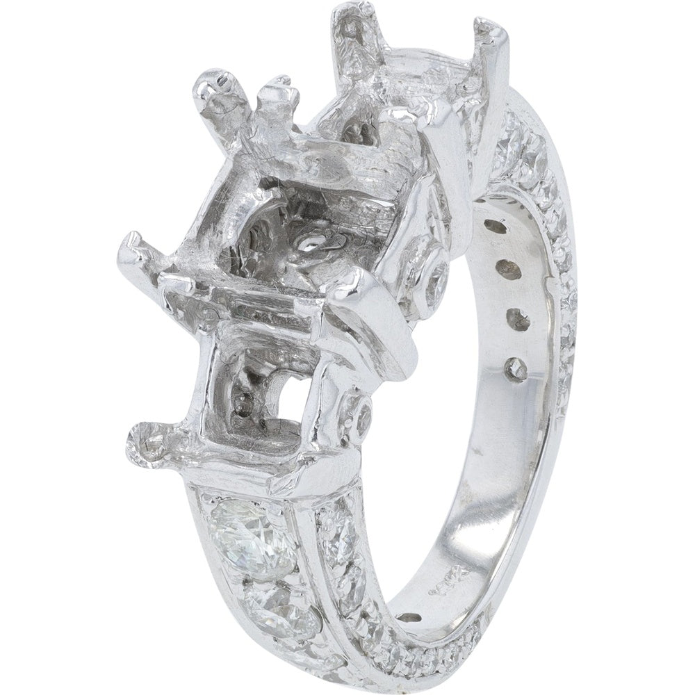 18K White Gold Semi-Mount Engagement Ring with Round Diamond Accents - 2.00 Carat Total Diamond Weight
