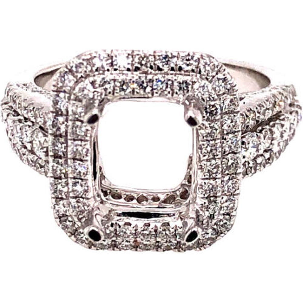 18K White Gold Semi-Mount Halo Ring with Split Shank and Round Diamond Accents by Afarin