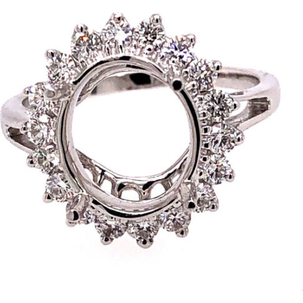 18K White Gold Semi-Mount Ring with Diamond Starburst Halo for Oval Center Stone by Afarin