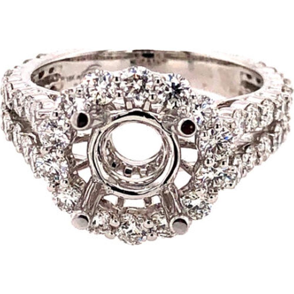 18K White Gold Semi-Mount Ring with Round Diamond Accents and Halo-Style Split Shank Design by Afarin